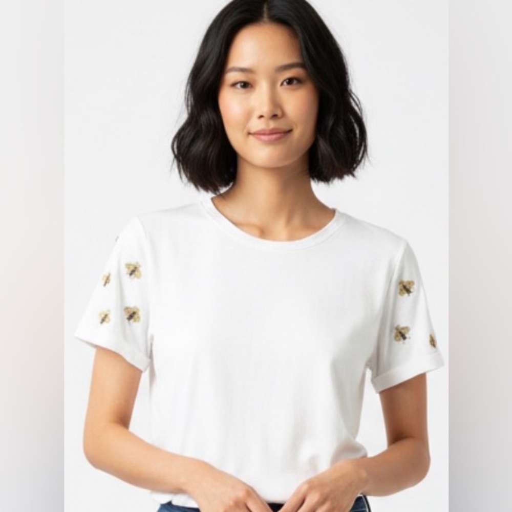 Maje White Tee with Bee Embroidery